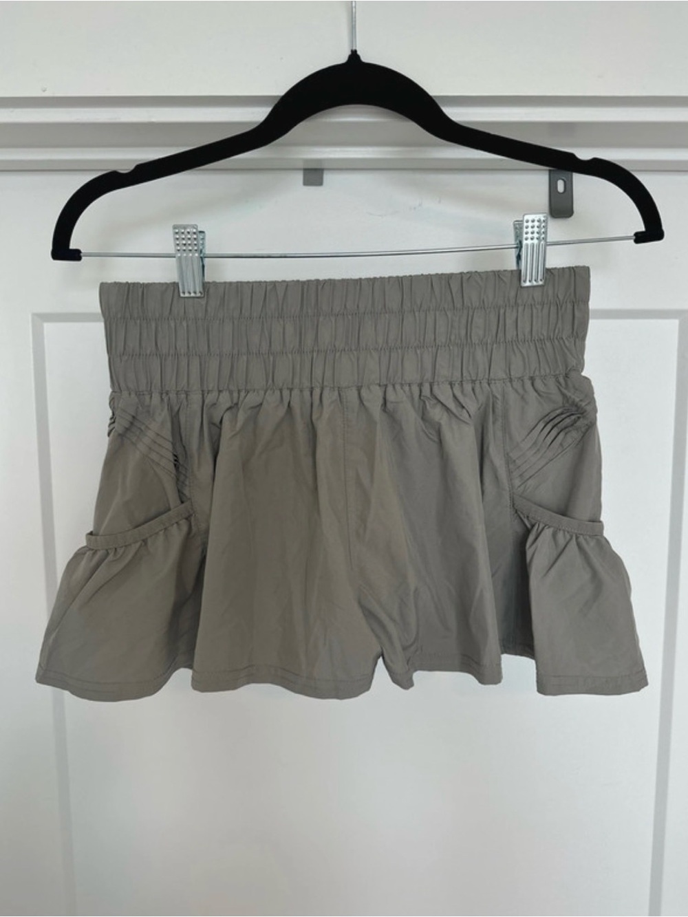Free People Smocked Waist Ruffle Hem Shorts - Taupe